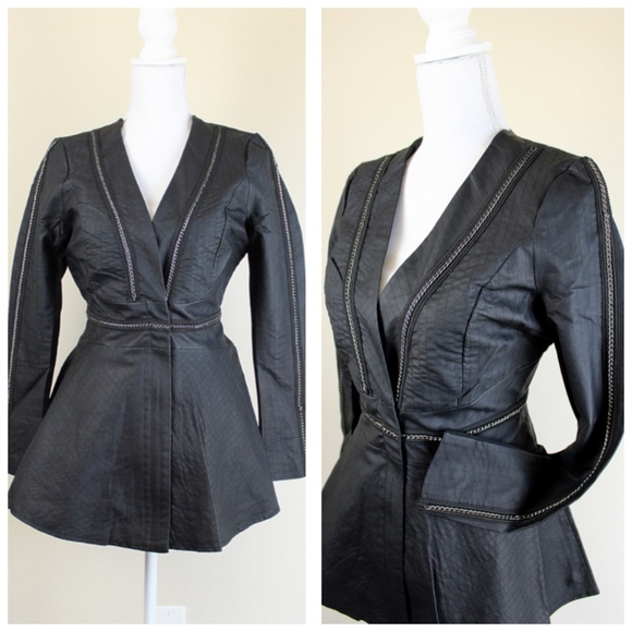 VENUS Faux Leather Flare Jacket NWT Black - Picture 4 of 8